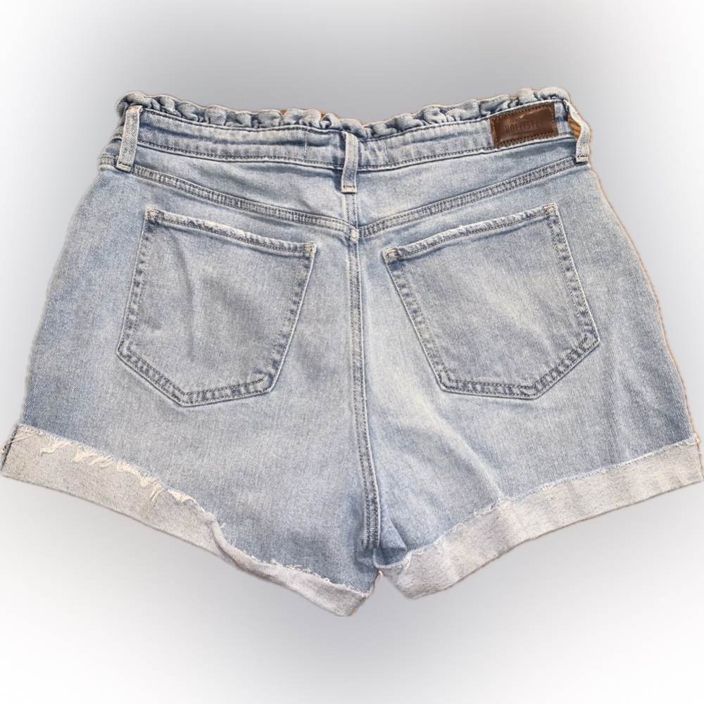 Hollister Ultra High Rise Mom Denim Shorts Vintage Stretch Light Blue Ruffle 15 - Picture 9 of 9